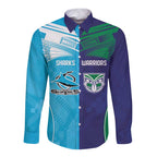 Custom Warriors-Shark Long Sleeve Button Shirt Together Sporty Style