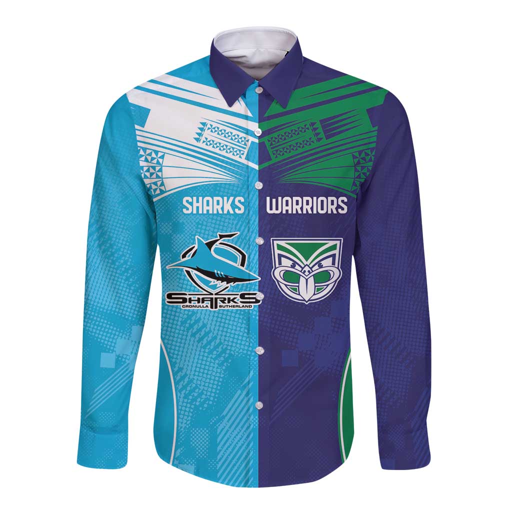 Custom Warriors-Shark Long Sleeve Button Shirt Together Sporty Style