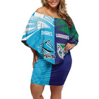 Custom Warriors-Shark Off Shoulder Short Dress Together Sporty Style
