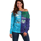 Custom Warriors-Shark Off Shoulder Sweater Together Sporty Style