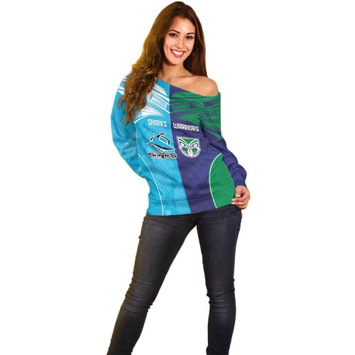 Custom Warriors-Shark Off Shoulder Sweater Together Sporty Style