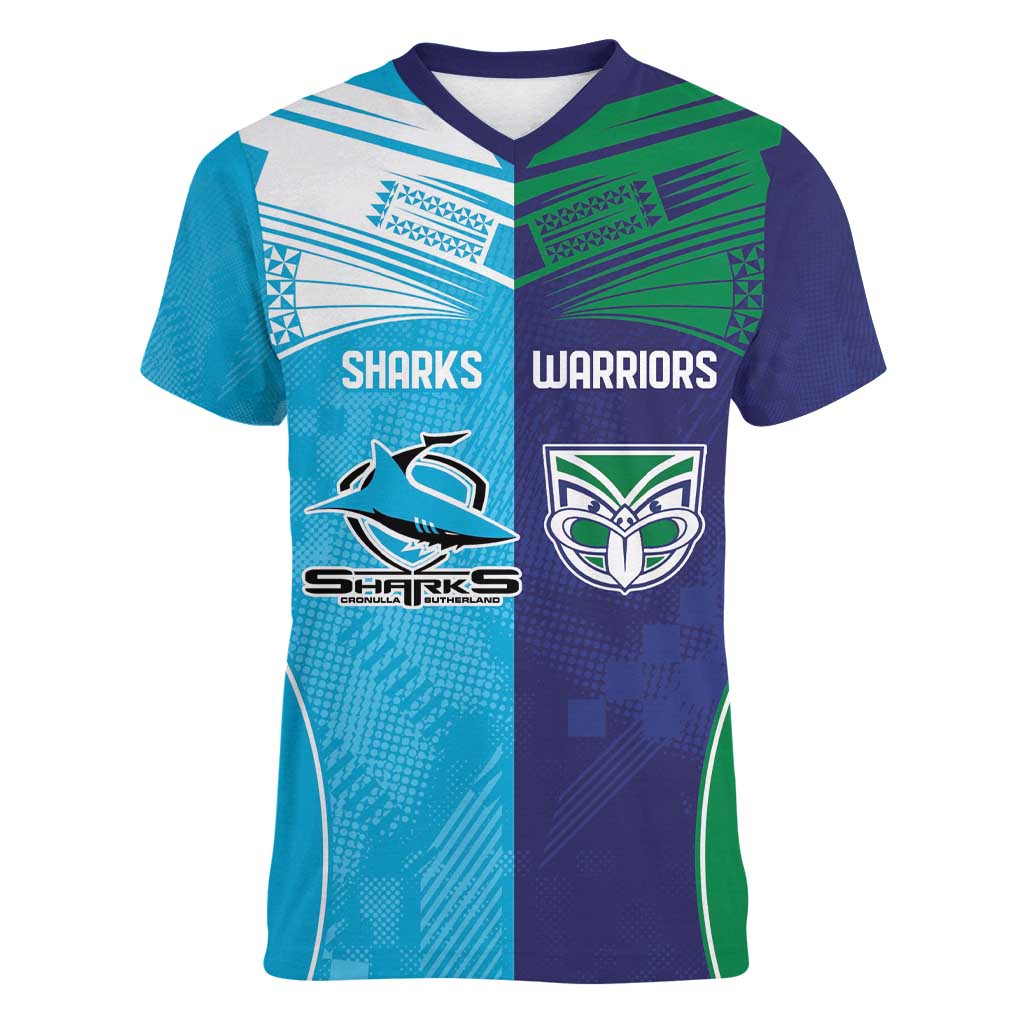 Custom Warriors-Shark Women V-Neck T-Shirt Together Sporty Style