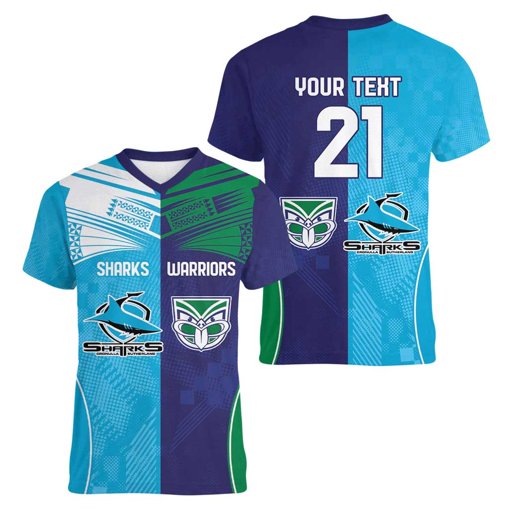 Custom Warriors-Shark Women V-Neck T-Shirt Together Sporty Style