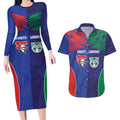 Custom Warriors-Knights Couples Matching Long Sleeve Bodycon Dress and Hawaiian Shirt Together Sporty Style