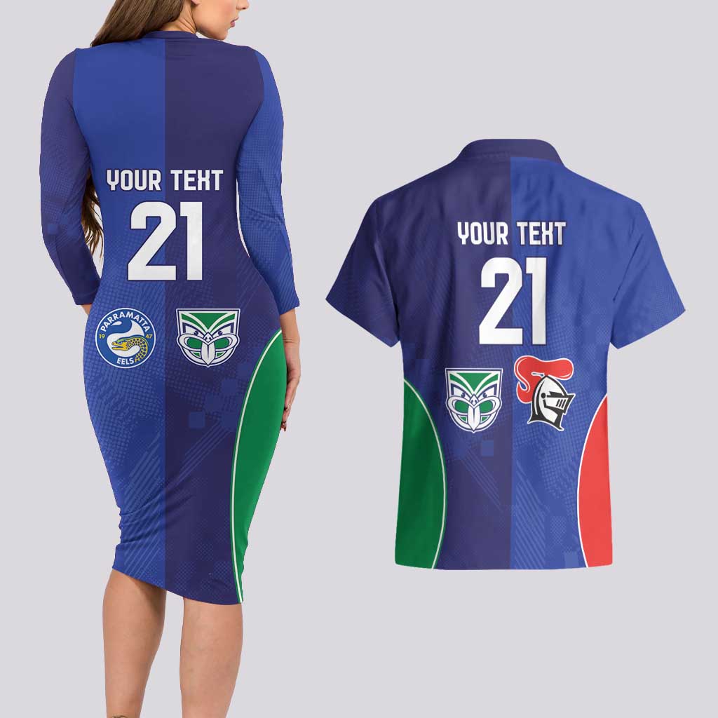 Custom Warriors-Knights Couples Matching Long Sleeve Bodycon Dress and Hawaiian Shirt Together Sporty Style