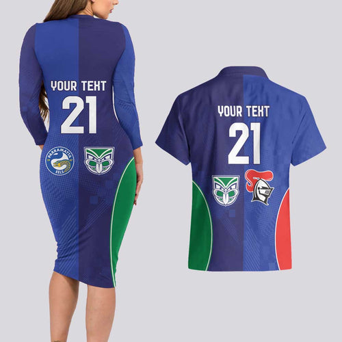 Custom Warriors-Knights Couples Matching Long Sleeve Bodycon Dress and Hawaiian Shirt Together Sporty Style