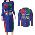 Custom Warriors-Knights Couples Matching Long Sleeve Bodycon Dress and Long Sleeve Button Shirt Together Sporty Style
