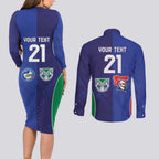 Custom Warriors-Knights Couples Matching Long Sleeve Bodycon Dress and Long Sleeve Button Shirt Together Sporty Style