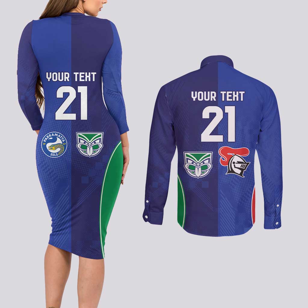 Custom Warriors-Knights Couples Matching Long Sleeve Bodycon Dress and Long Sleeve Button Shirt Together Sporty Style
