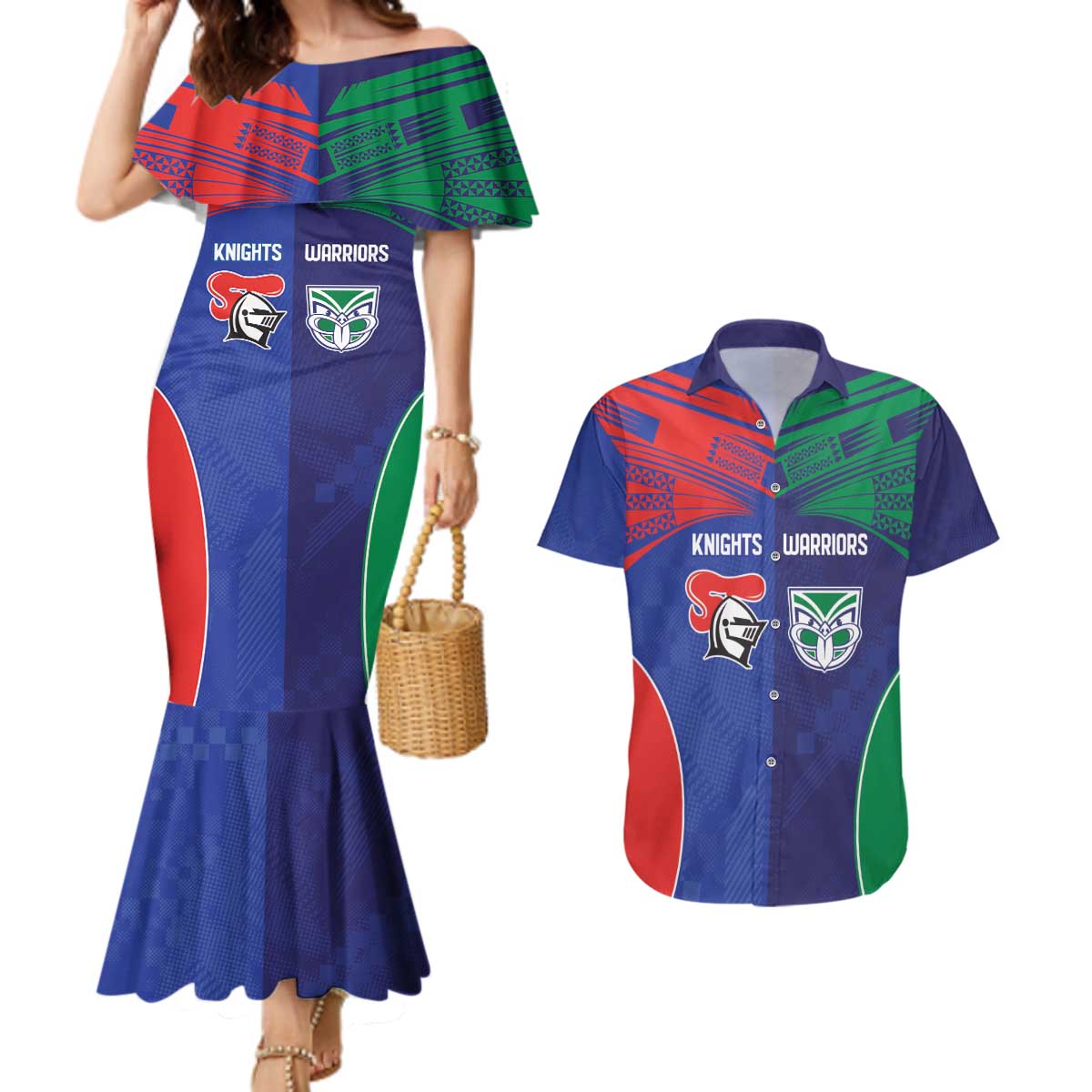 Custom Warriors-Knights Couples Matching Mermaid Dress and Hawaiian Shirt Together Sporty Style