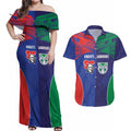 Custom Warriors-Knights Couples Matching Off Shoulder Maxi Dress and Hawaiian Shirt Together Sporty Style