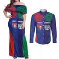 Custom Warriors-Knights Couples Matching Off Shoulder Maxi Dress and Long Sleeve Button Shirt Together Sporty Style