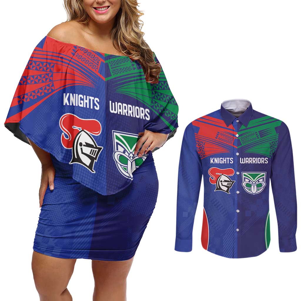 Custom Warriors-Knights Couples Matching Off Shoulder Short Dress and Long Sleeve Button Shirt Together Sporty Style