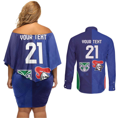 Custom Warriors-Knights Couples Matching Off Shoulder Short Dress and Long Sleeve Button Shirt Together Sporty Style