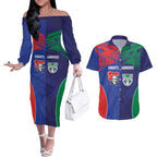 Custom Warriors-Knights Couples Matching Off The Shoulder Long Sleeve Dress and Hawaiian Shirt Together Sporty Style