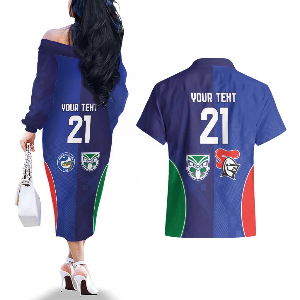 Custom Warriors-Knights Couples Matching Off The Shoulder Long Sleeve Dress and Hawaiian Shirt Together Sporty Style