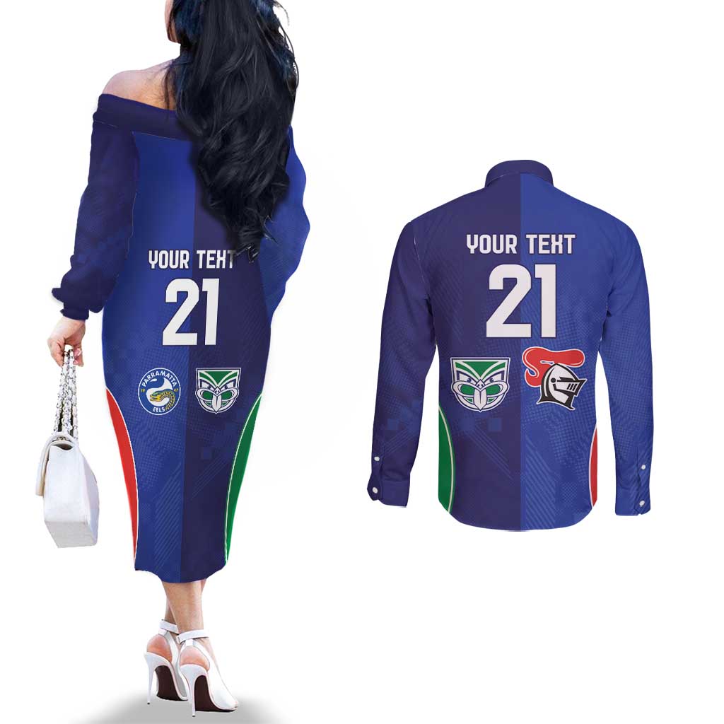 Custom Warriors-Knights Couples Matching Off The Shoulder Long Sleeve Dress and Long Sleeve Button Shirt Together Sporty Style