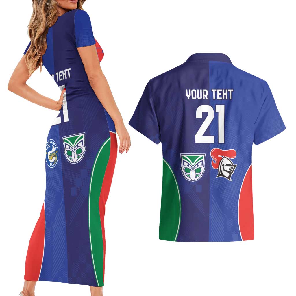 Custom Warriors-Knights Couples Matching Short Sleeve Bodycon Dress and Hawaiian Shirt Together Sporty Style