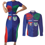 Custom Warriors-Knights Couples Matching Short Sleeve Bodycon Dress and Long Sleeve Button Shirt Together Sporty Style