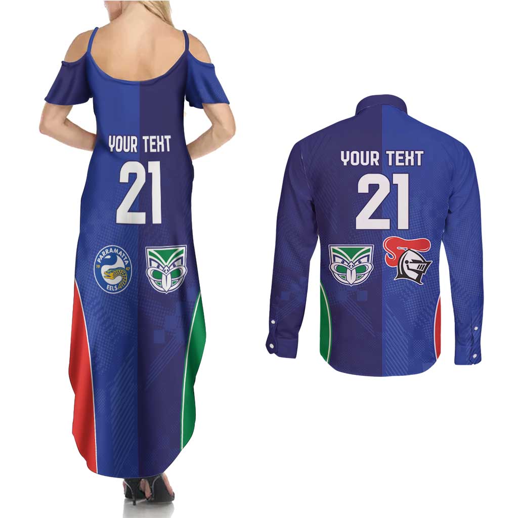 Custom Warriors-Knights Couples Matching Summer Maxi Dress and Long Sleeve Button Shirt Together Sporty Style