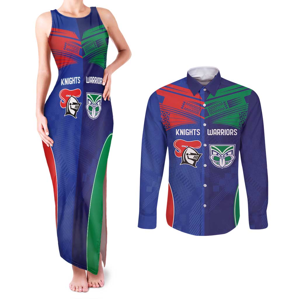 Custom Warriors-Knights Couples Matching Tank Maxi Dress and Long Sleeve Button Shirt Together Sporty Style