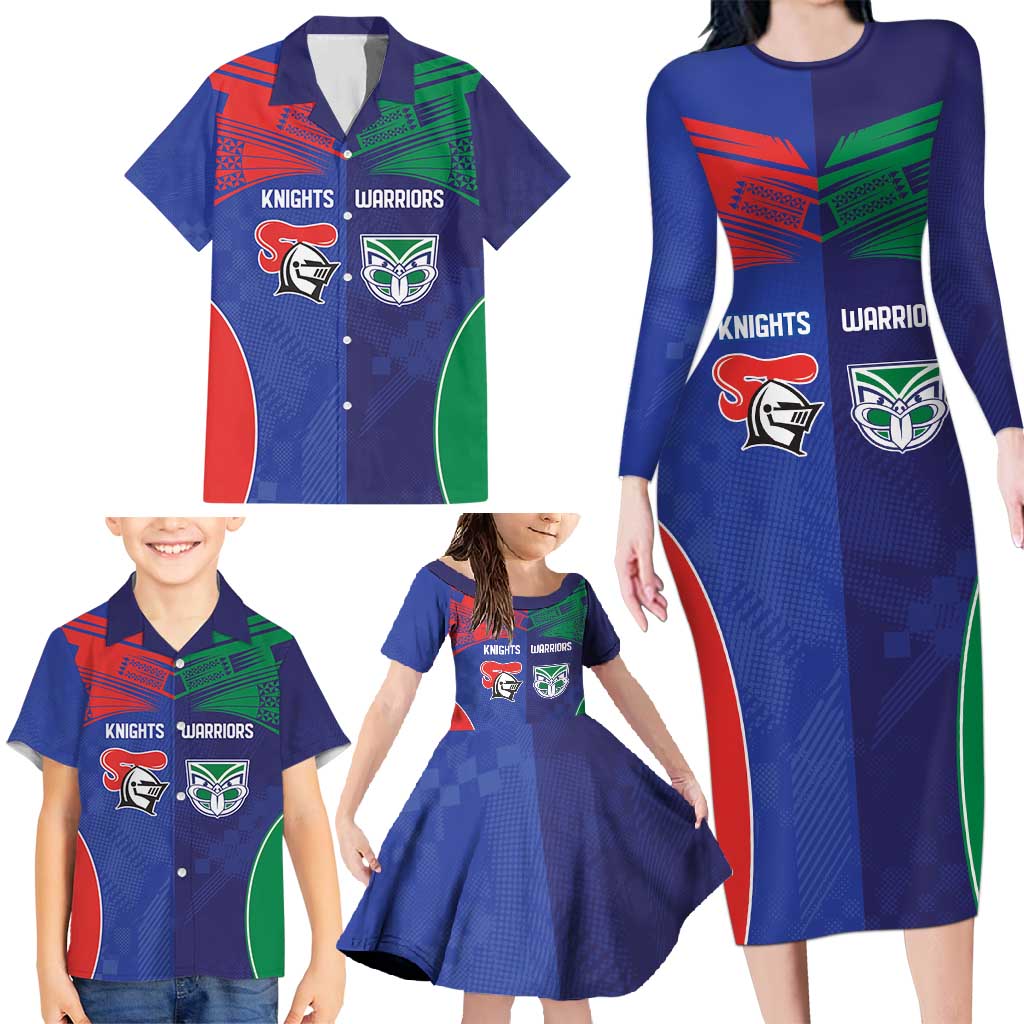 Custom Warriors-Knights Family Matching Long Sleeve Bodycon Dress and Hawaiian Shirt Together Sporty Style