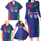 Custom Warriors-Knights Family Matching Long Sleeve Bodycon Dress and Hawaiian Shirt Together Sporty Style