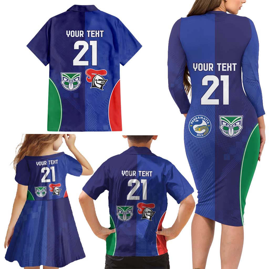 Custom Warriors-Knights Family Matching Long Sleeve Bodycon Dress and Hawaiian Shirt Together Sporty Style