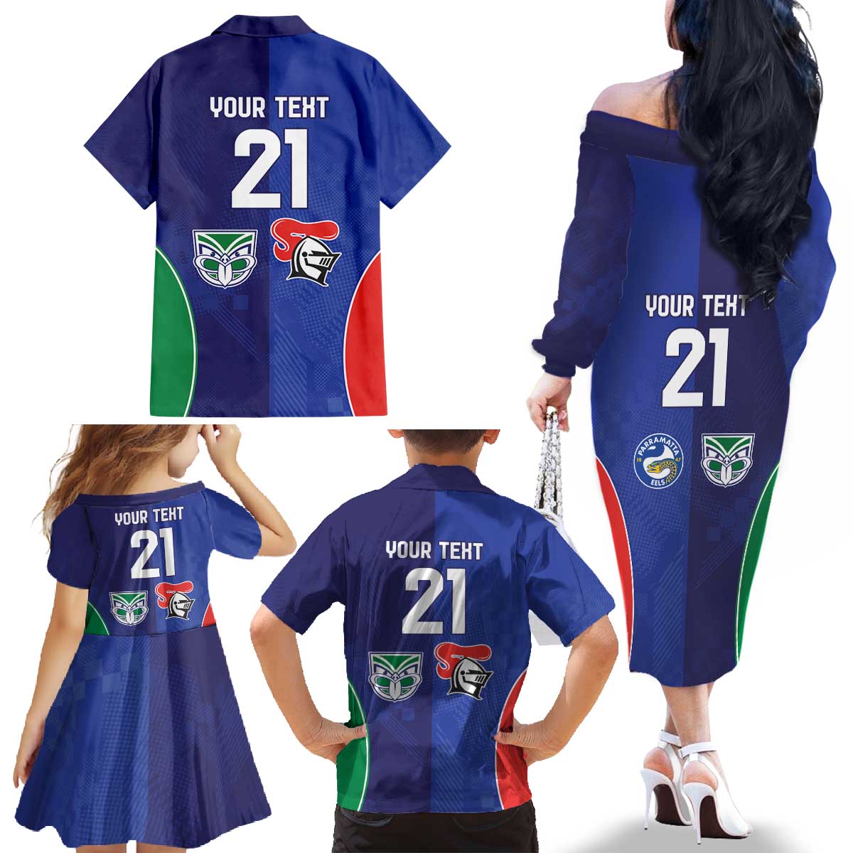 Custom Warriors-Knights Family Matching Off The Shoulder Long Sleeve Dress and Hawaiian Shirt Together Sporty Style