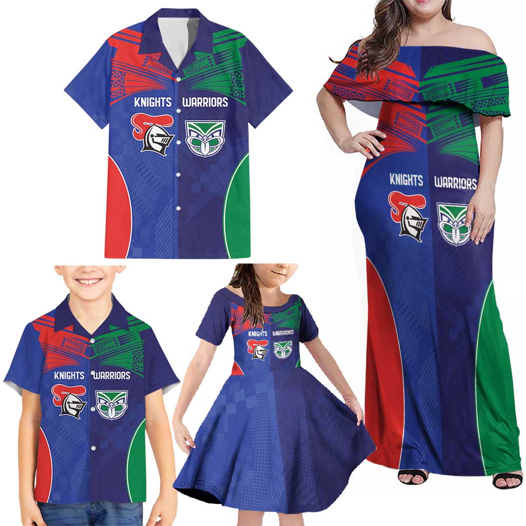 Custom Warriors-Knights Family Matching Off Shoulder Maxi Dress and Hawaiian Shirt Together Sporty Style