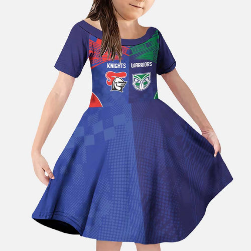 Custom Warriors-Knights Family Matching Off Shoulder Maxi Dress and Hawaiian Shirt Together Sporty Style