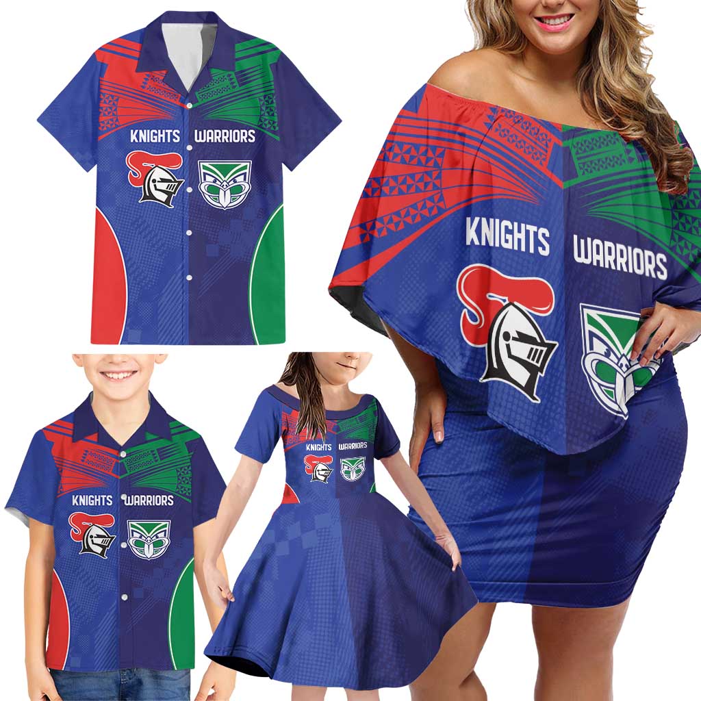 Custom Warriors-Knights Family Matching Off Shoulder Short Dress and Hawaiian Shirt Together Sporty Style