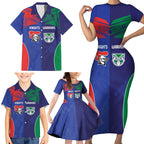 Custom Warriors-Knights Family Matching Short Sleeve Bodycon Dress and Hawaiian Shirt Together Sporty Style