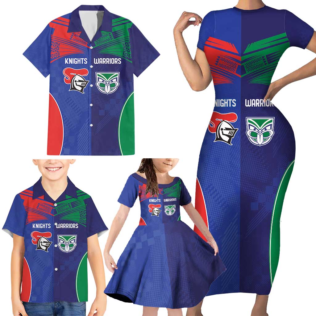 Custom Warriors-Knights Family Matching Short Sleeve Bodycon Dress and Hawaiian Shirt Together Sporty Style