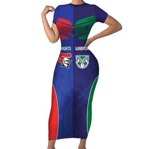 Custom Warriors-Knights Family Matching Short Sleeve Bodycon Dress and Hawaiian Shirt Together Sporty Style