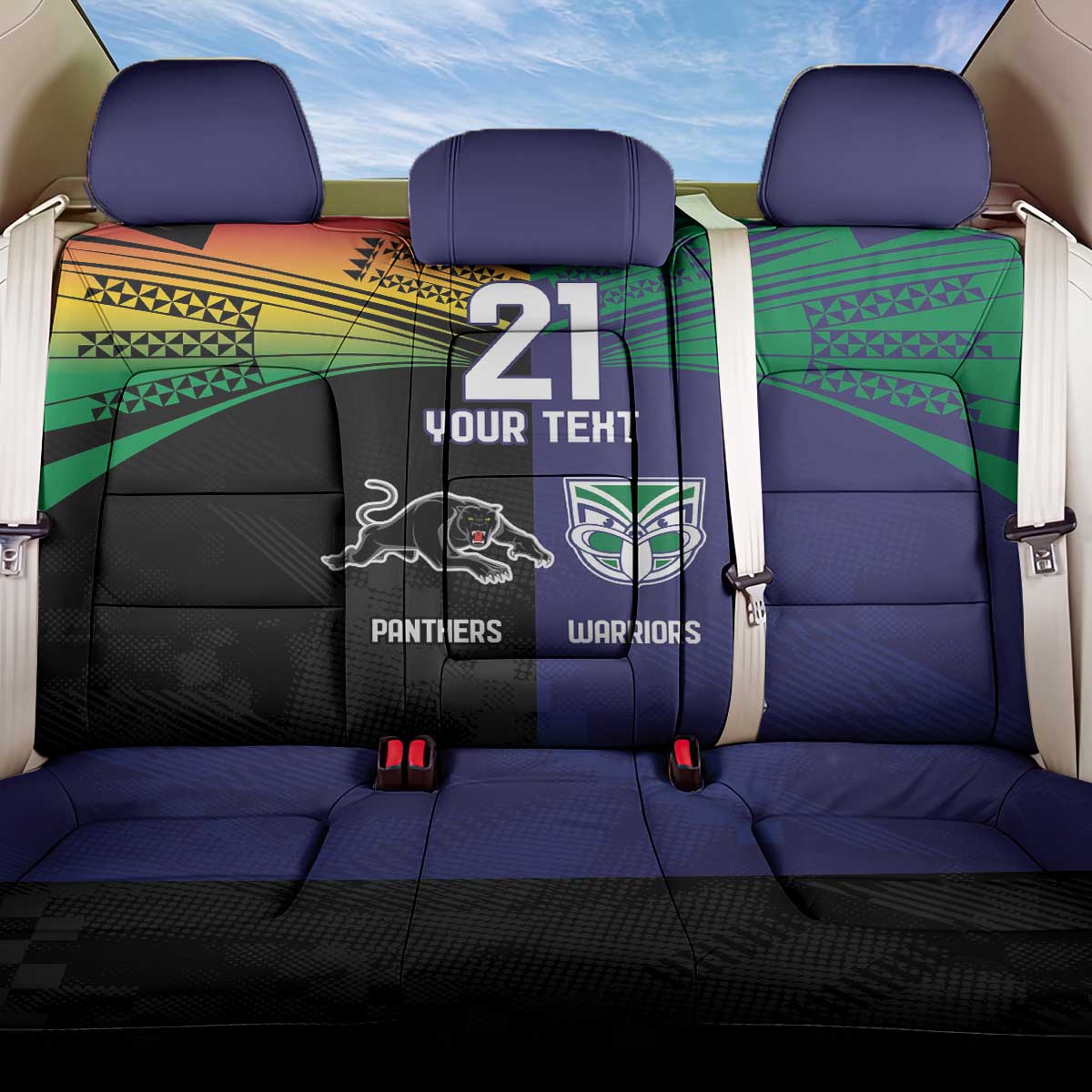 Custom Warriors-Panthers Back Car Seat Cover Together Sporty Style