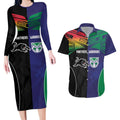 Custom Warriors-Panthers Couples Matching Long Sleeve Bodycon Dress and Hawaiian Shirt Together Sporty Style