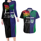 Custom Warriors-Panthers Couples Matching Long Sleeve Bodycon Dress and Hawaiian Shirt Together Sporty Style