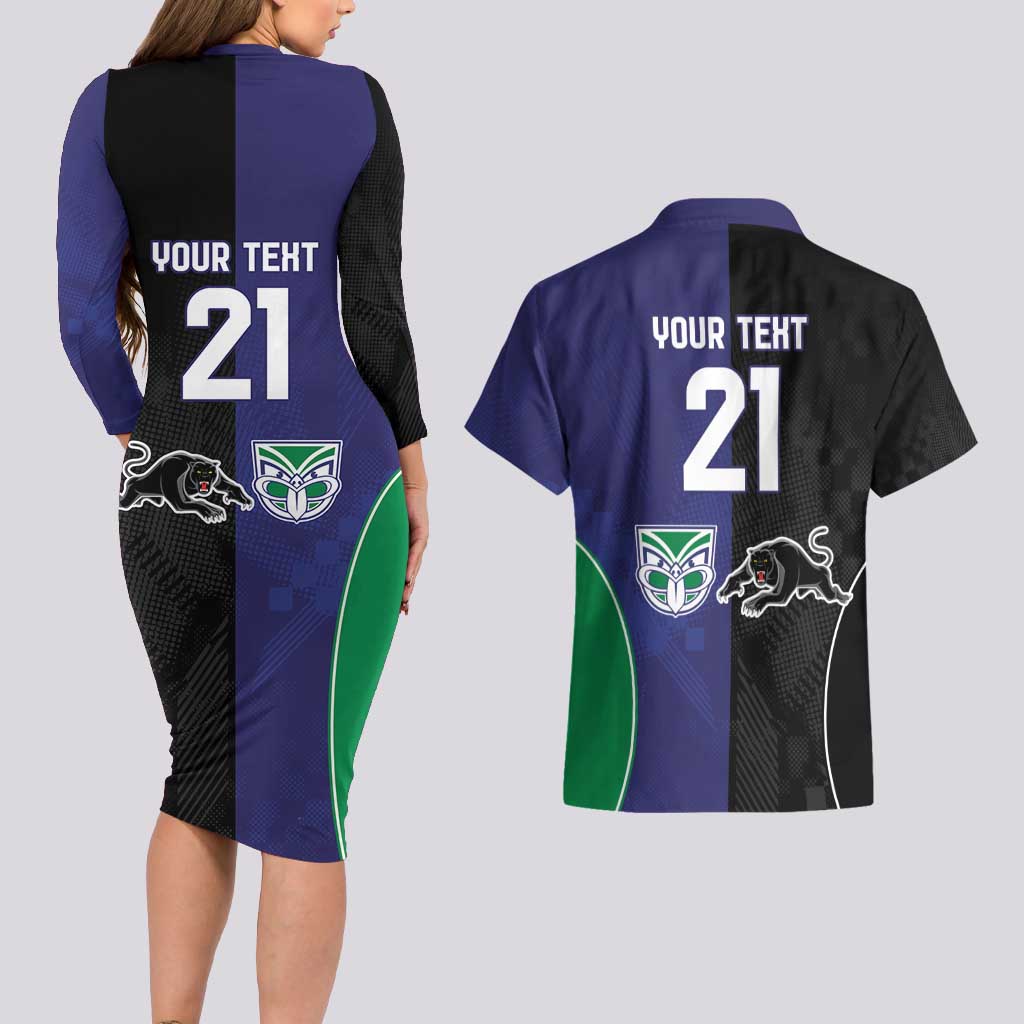 Custom Warriors-Panthers Couples Matching Long Sleeve Bodycon Dress and Hawaiian Shirt Together Sporty Style