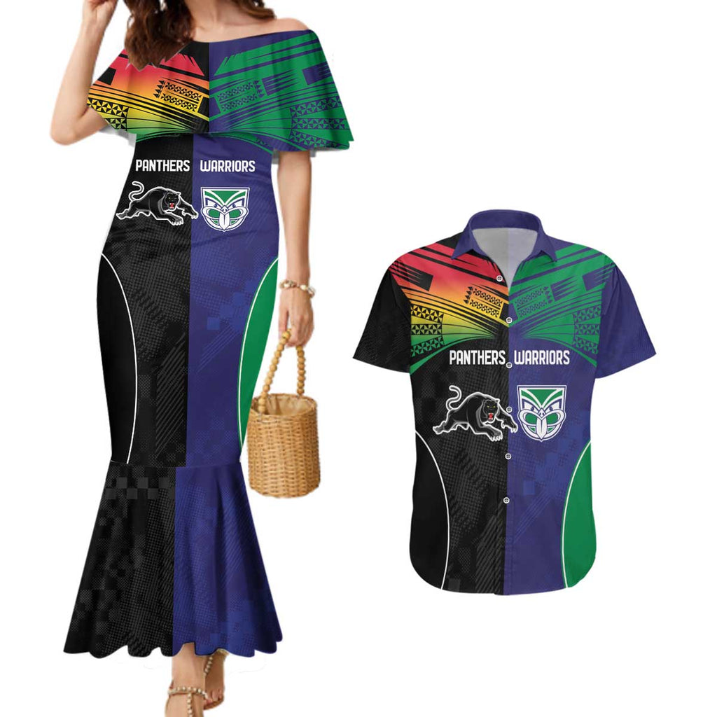 Custom Warriors-Panthers Couples Matching Mermaid Dress and Hawaiian Shirt Together Sporty Style