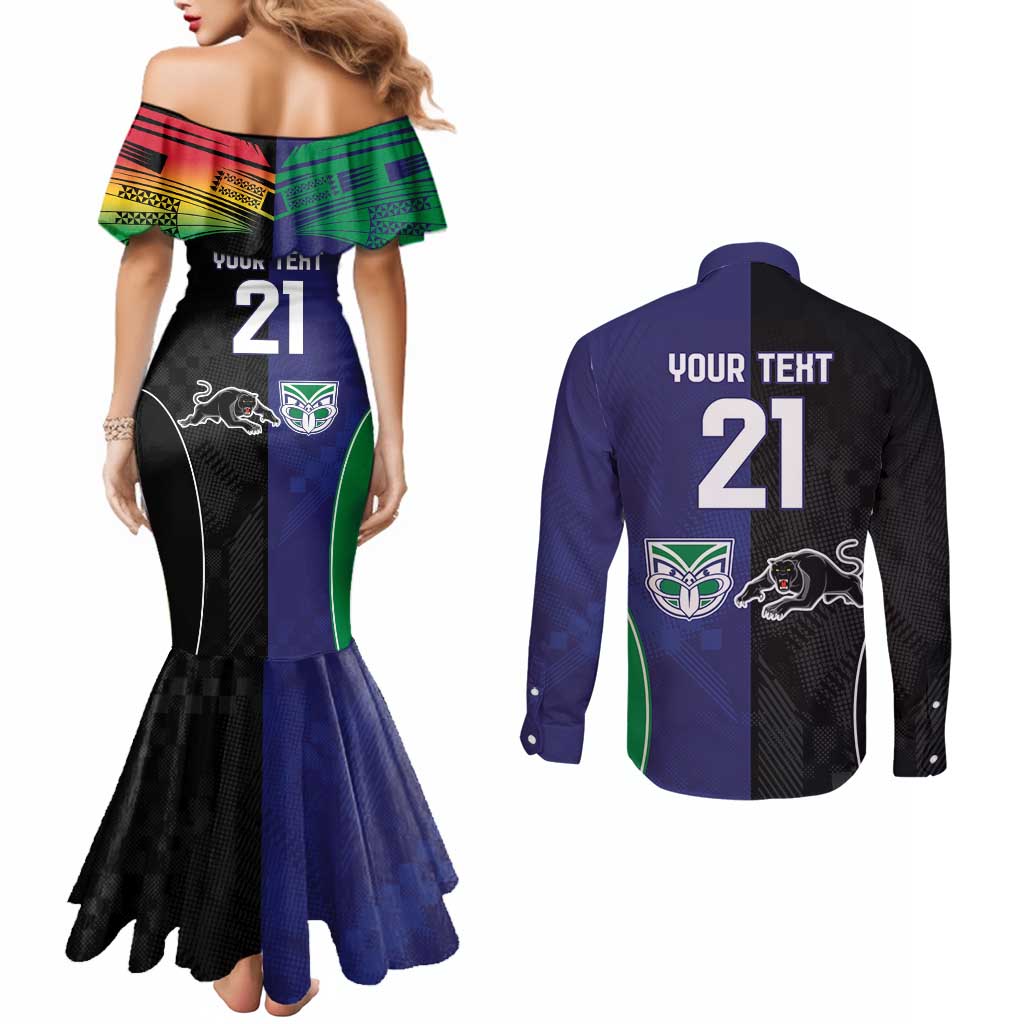 Custom Warriors-Panthers Couples Matching Mermaid Dress and Long Sleeve Button Shirt Together Sporty Style