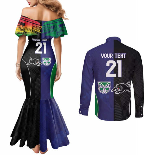 Custom Warriors-Panthers Couples Matching Mermaid Dress and Long Sleeve Button Shirt Together Sporty Style