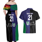 Custom Warriors-Panthers Couples Matching Off Shoulder Maxi Dress and Hawaiian Shirt Together Sporty Style