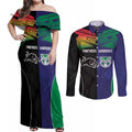 Custom Warriors-Panthers Couples Matching Off Shoulder Maxi Dress and Long Sleeve Button Shirt Together Sporty Style