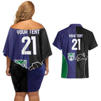 Custom Warriors-Panthers Couples Matching Off Shoulder Short Dress and Hawaiian Shirt Together Sporty Style