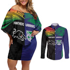 Custom Warriors-Panthers Couples Matching Off Shoulder Short Dress and Long Sleeve Button Shirt Together Sporty Style