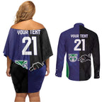 Custom Warriors-Panthers Couples Matching Off Shoulder Short Dress and Long Sleeve Button Shirt Together Sporty Style
