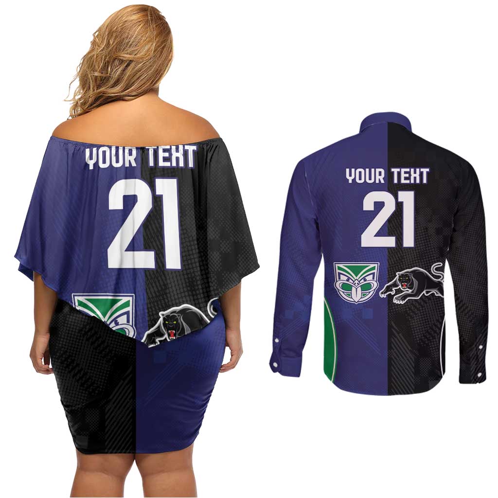 Custom Warriors-Panthers Couples Matching Off Shoulder Short Dress and Long Sleeve Button Shirt Together Sporty Style