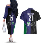 Custom Warriors-Panthers Couples Matching Off The Shoulder Long Sleeve Dress and Hawaiian Shirt Together Sporty Style