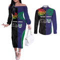 Custom Warriors-Panthers Couples Matching Off The Shoulder Long Sleeve Dress and Long Sleeve Button Shirt Together Sporty Style